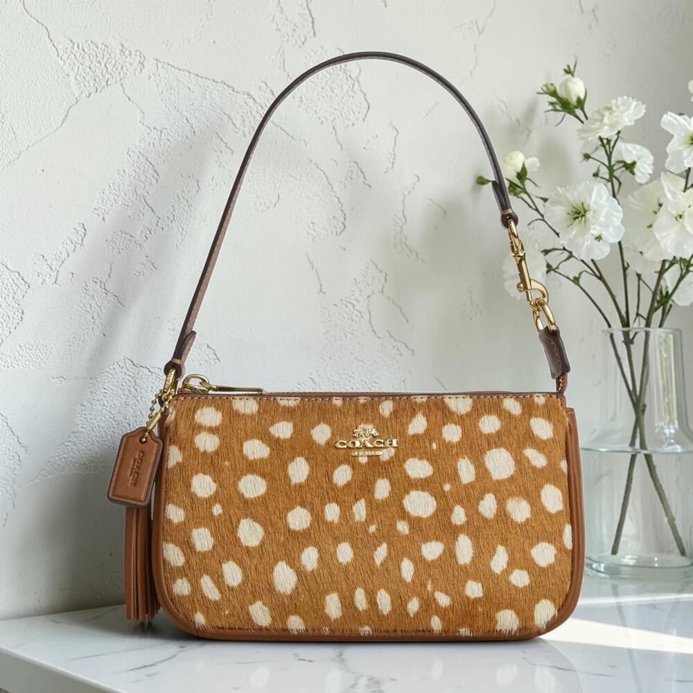 NWT Coach Nolita 19 Wristlet Shoulder Bag Deer Print Gold/Brown Multi CDW35